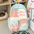 Cute mint green and pink school backpack with multiple pockets and buckles - Backpack / Green