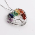 Heart pendant necklace with stainless steel wire wrapped colorful stone tree of life - Silver Heart Tree of Life Pendant Necklace