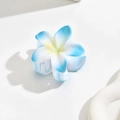 Frangipani claw clip featuring white to sky blue gradient petals and sturdy white grip - 4cm Blue