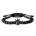Men's black crown bead bracelet with woven adjustable cord and metallic details - Black 6MM 12 Pineapple Beads