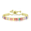 Adjustable gold rainbow tennis bracelet featuring rectangular cut colorful zircon crystals - 2.5*5mm 14K Gold Mixed Color Rectangle Stone