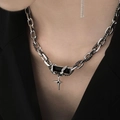Collana a doppio strato in acciaio al titanio argento e nero con pendente a croce uomo - Collana con Stella in Pietra Preziosa Nera