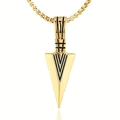 Golden titanium steel arrow pendant necklace with vintage black engraving on white background - Single Arrow Necklace / Antique Gold