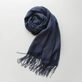 Sciarpa blu scuro trama bambù con frange, effetto morbido cotone e lino, scialle elegante - Blu scuro