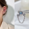 Silver stainless steel helix stud earring set with aurora stones and chain dangles - EGD38 Aurora Stone Chain Stud
