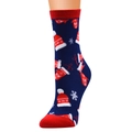 Navy blue Christmas cotton socks for women featuring festive snowflake and mitten patterns - Navy Blue