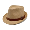 Cappello Panama in paglia kaki a tesa corta con cinturino in pelle e fibbia argento - M (56-58cm) / Cachi