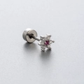 Star-shaped silver piercing earring with a pink center gemstone and clear zircon accents - Pink Star Flower Style (A86-3#)