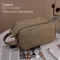 Camel large capacity toiletry bag in vegan leather with 28x17x14.5cm size - Quilted Texture / Large / Camel