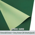 Waterproof emerald and grey-green floral wrapping paper sheets in 56x56cm size - Emerald Green + Grey Green