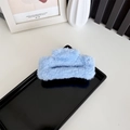 Light blue faux fur square shark clip with soft plush texture for elegant hairstyling - Large Blue (approx. 12cm)