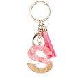 Pink resin letter S keychain with gold foil flakes and a matching decorative tassel - Pink Gold Foil S