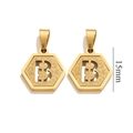 Macro view of 15mm 18K gold stainless steel hexagonal pendant with letter B engraving - Letter B - Gold