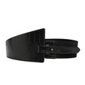 Women's 8cm black wide waist cinch belt in crocodile pattern PU leather with elastic band - Black
