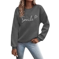 Dark gray crewneck sweatshirt with white Smile print and heart pattern on front - S / Dark Gray