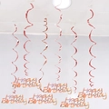 Rose gold PVC spiral hanging decorations with Happy Birthday tags for birthday parties - Letter Spirals (Rose Gold) / 6 Pieces Set