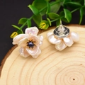 Flower-shaped baroque pearl stud earrings with blue center bead and 925 silver post - Double-Layer Flower Studs
