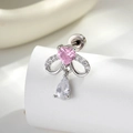 Silver bow stud earring featuring pink heart zircon and clear teardrop pendant - Bowknot Heart Waterdrop (A851-2) / Pink (Single Piece)