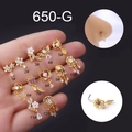 Detailed set of 12 gold stainless steel nose studs featuring opal and zircon stones - Flower Design (1#) / Gold