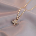 Rotating gold spinning flower necklace with shimmering zircon inlay on silk - Windmill Necklace (X0038) / Gold