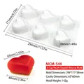 6-cavity heart silicone mousse cake mold MCM-544 with size dimensions and weight info - 6-Cavity Groove Heart MCM-544