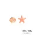 Asymmetric S925 silver pink starfish and shell stud earrings with golden finish - Starfish Shell Stud Earrings / Pink