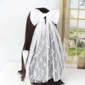 Velo de novia blanco de encaje con lazo y motivos florales en cabeza de maniquí - Estilo Floral de Encaje Blanco