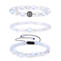 Three-piece set of translucent opal white beaded bracelets with projector bead and woven cord - Three-Piece Set / Opal White