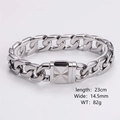 Vista detallada de la pulsera de cadena cubana de acero plateado de 14,5 mm con cierre cuadrado - Longitud 23cm / Ancho 14.5mm / Plata 14.5mm