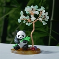 Panda crystal money tree ornament with green stones on natural agate base - Aventurine Tree Agate Base + Panda Figurine
