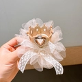 Champagne gold crown hair clip with lace trim and heart rhinestone for girls - Champagne Gold