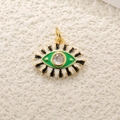 Golden Evil Eye pendant with green enamel and sparkling zircon stone inlay - A0260