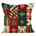 Funda de cojín patchwork con árbol de Navidad y copos para decoración festiva - 45*45cm (Cojín no incluido) / Estilo 2