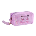 Astuccio gatto in peluche viola con paillettes e portachiavi a coda soffice - Viola Puro