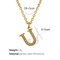 Elegant gold titanium steel necklace featuring a sparkling rhinestone letter J pendant - Letter U