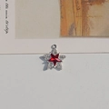 Detail of a red star charm with silver frame and crystals for DIY jewelry making - Red Pentagram