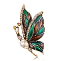Elegante broche de mariposa dorada con alas de esmalte verde y detalles de cristales - Mariposa de esmalte con degradado verde-marrón (BC17Y041M8)