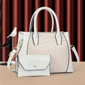 Set borsa a mano bianco sporco con motivo a coccodrillo in pelle PU e borsellino - Bianco Sporco