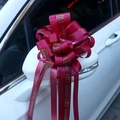 Large red wedding ribbon bow with gold Wedding lettering for car mirror decoration - Wine Red with Xi Character and Wedding Letters