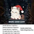 Christmas window sticker featuring cute cat with Santa hat and Bring Good Luck text - Small (40*45CM) / White Cartoon Cat (Static No Glue)