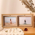 Rotating double-sided wooden photo frame with natural finish for two desktop pictures - Natural Wood Horizontal / 7"