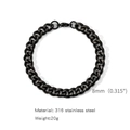 8mm black Cuban link chain bracelet made of 316L stainless steel for men and women - 8mm/18cm / Black