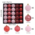 Dettagli tecnici per set di 25 palline di Natale da 6cm in cinque finiture e colori diversi - Confezione da 25 / Rosso
