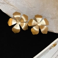 Retro golden flower-shaped metal earrings with a textured matte finish for women - Style 43 Silver Earring Post - Gold - Matte Frosted Flower