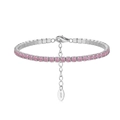 Elegante pulsera tennis de plata de ley 925 con circonitas cúbicas rosa de 3 mm - Circonia Rosa 3MM, Largo: 16.5+5CM / Plata/Circonita Rosa