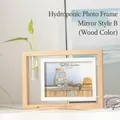 Rotating wood photo frame with 5x7 inch size and glass hydroponic plant tube - 7 Inch Hydroponic Mirror Style / Natural Wood Color