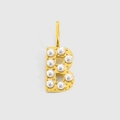 Detail of golden letter B pendant with embedded pearls and a top ring for jewelry DIY - Gold-B