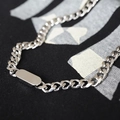 Titanium steel silver curb chain bracelet with a polished rectangular plate tag - Necklace 45cm+5cm Extension / Silver