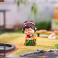 Hanfu girl figurine in green and red dress holding flower basket for desk decor - Chang'an Lychee Small