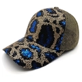 Fashionable sequin leopard print baseball cap with metallic gold fabric finish - Sequin Royal Blue